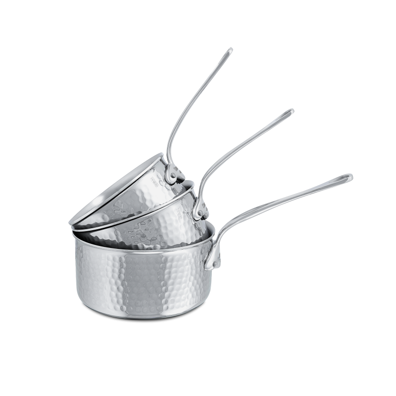 Batterie de 3 casseroles en inox martelé M'ÉLITE