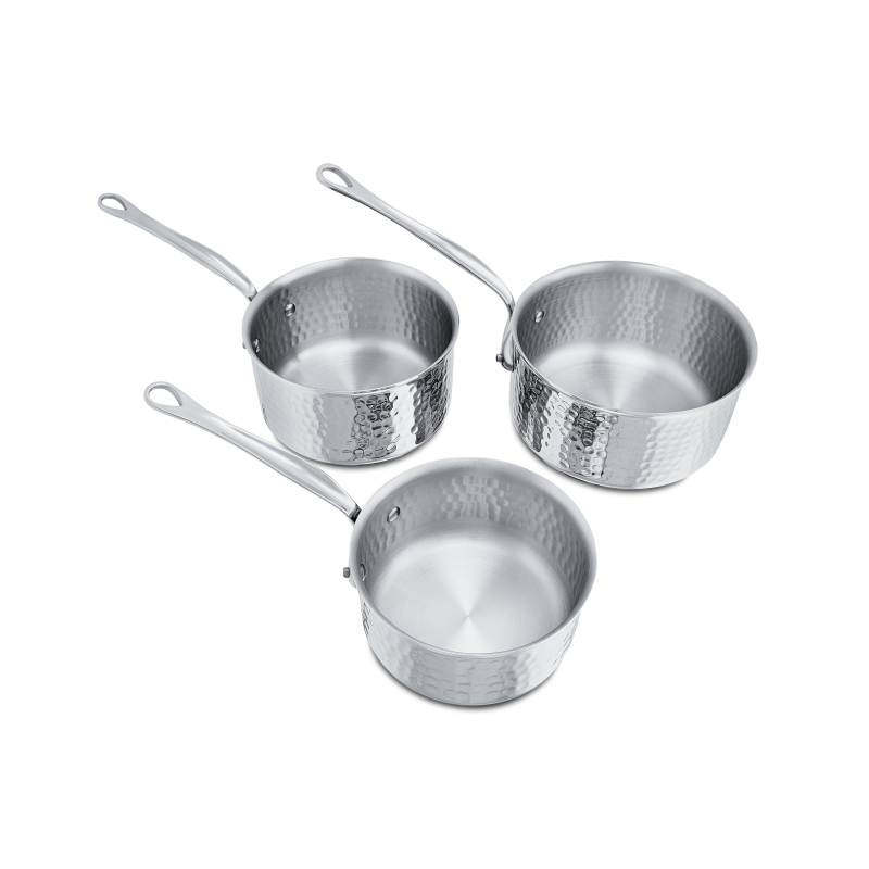 Batterie de 3 casseroles en inox martelé M'ÉLITE