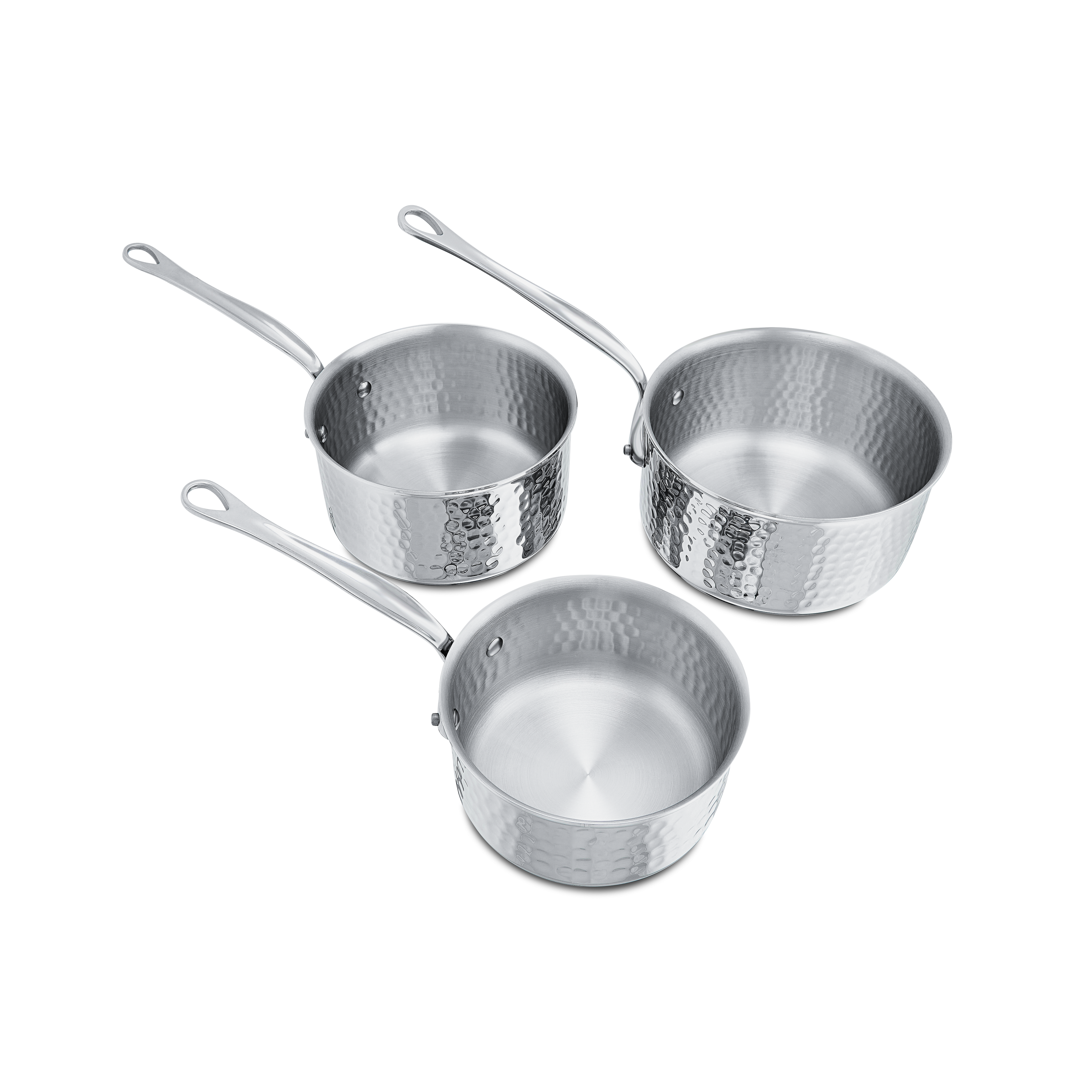 Batterie de 3 casseroles en inox martelé M'ÉLITE