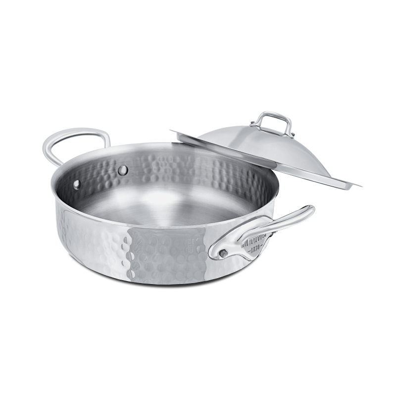 Rondeau en inox martelé avec couvercle M'ÉLITE