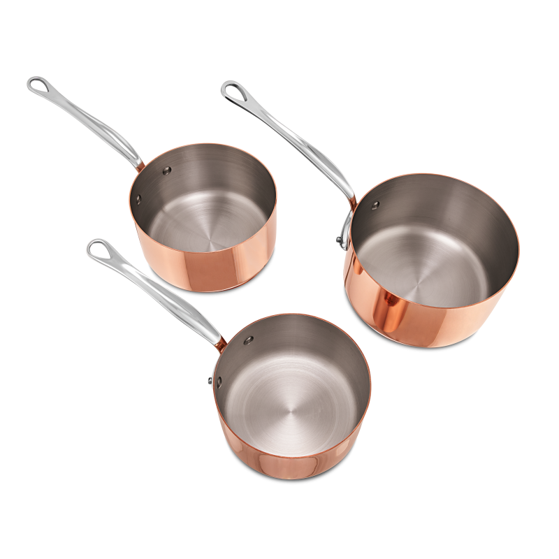 Batterie de 3 casseroles en cuivre inox M'HÉRITAGE 150S