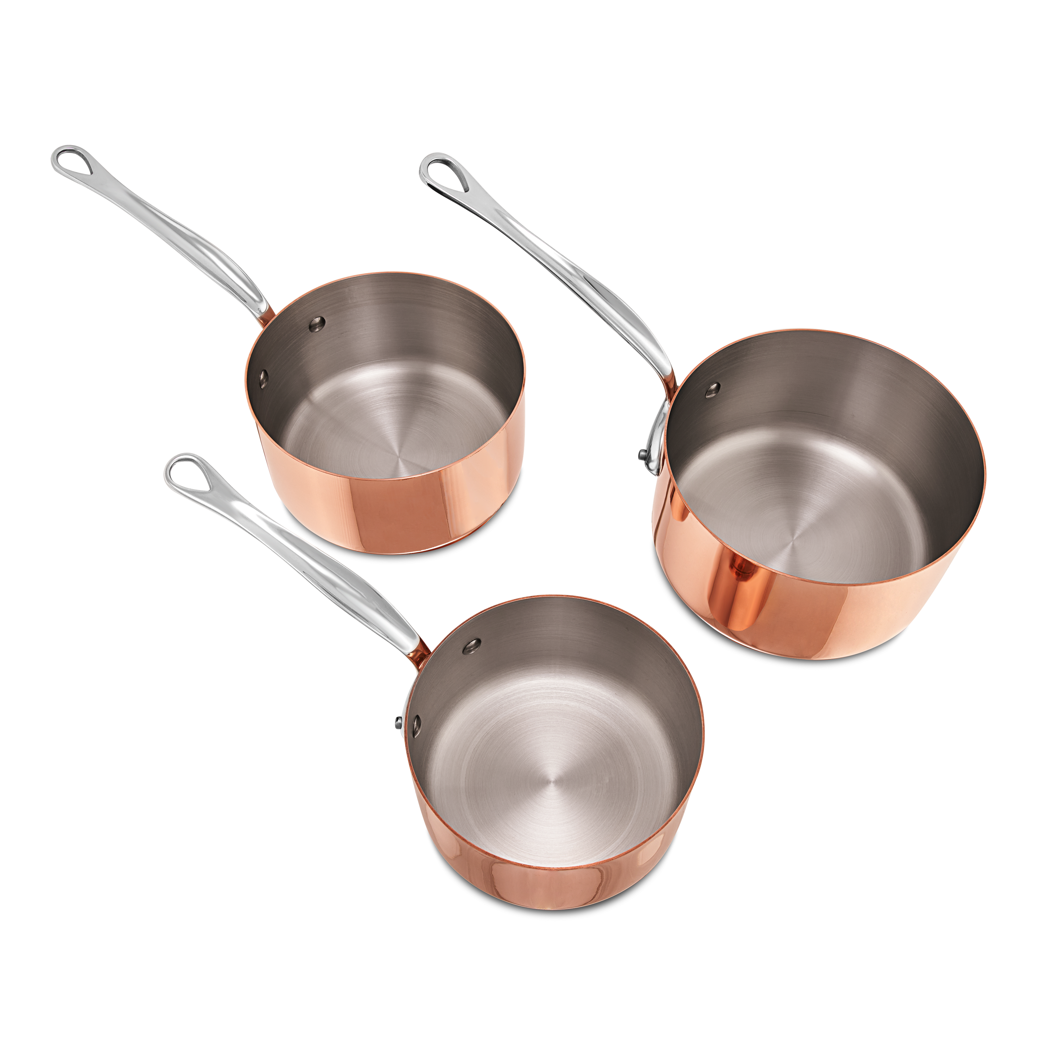 Batterie de 3 casseroles en cuivre inox M'HÉRITAGE 150S