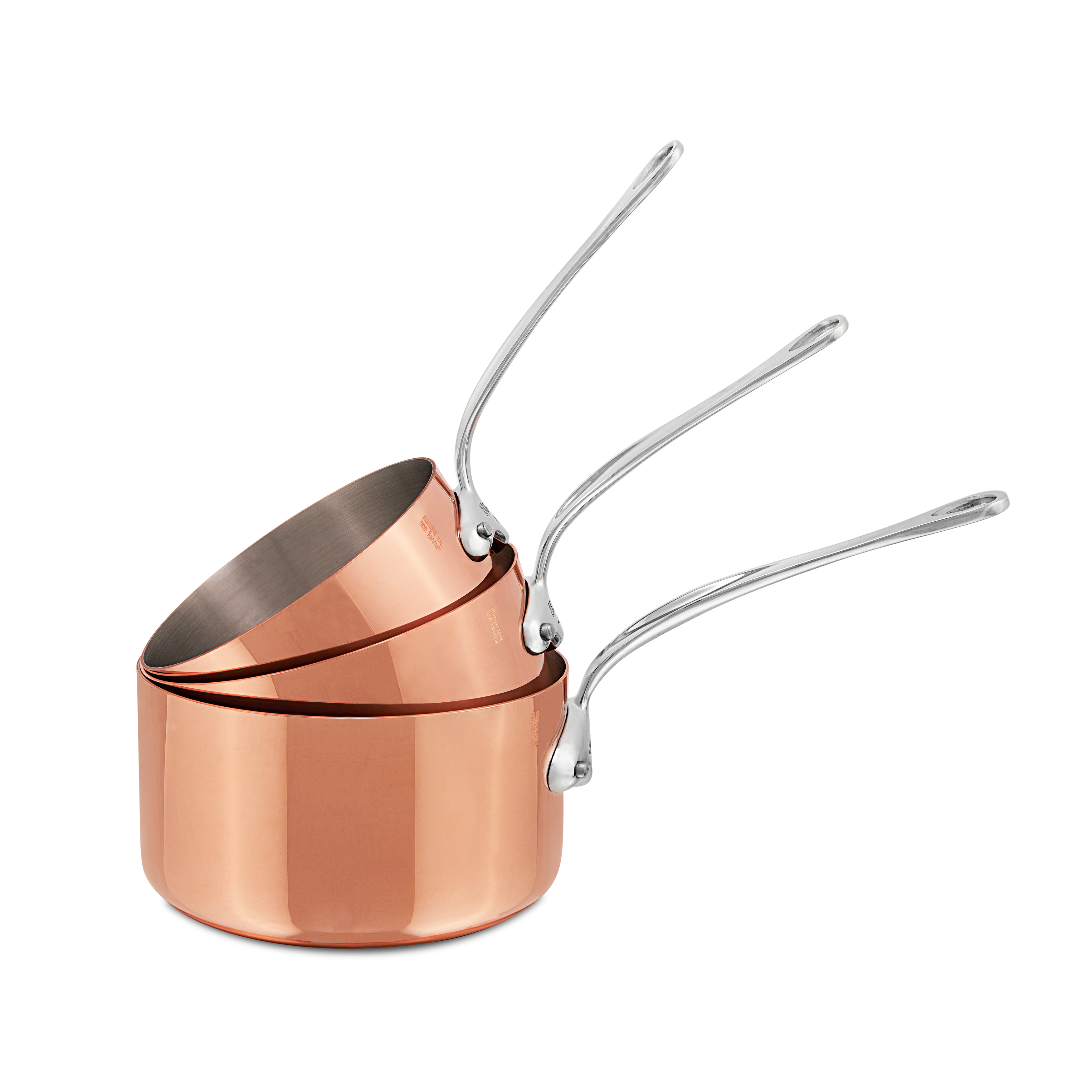 Batterie de 3 casseroles en cuivre inox M'HÉRITAGE 150S