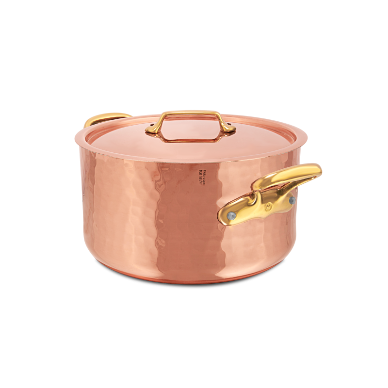 Cocotte en cuivre étamé martelé avec couvercle M'TRADITION