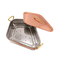 Turbotière en cuivre étamé martelé avec grille et couvercle M'TRADITION