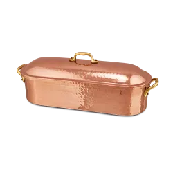 Truitière en cuivre étamé martelé avec grille et couvercle M'TRADITION