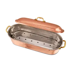 Truitière en cuivre étamé martelé avec grille et couvercle M'TRADITION
