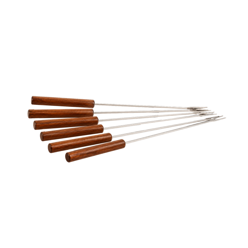 Lot de 6 fourchettes en bois et inox pour service à fondue