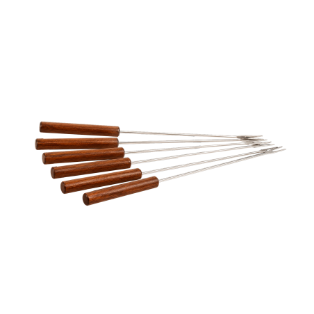 Lot de 6 fourchettes en bois et inox pour service à fondue